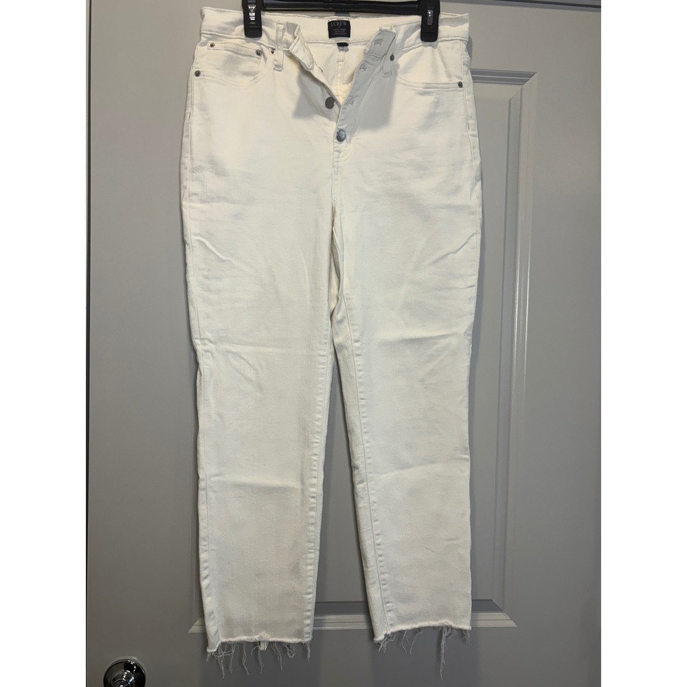 J‎ Crew High Rise Vintage Straight Jeans White Frayed Hem Button Fly Size 31